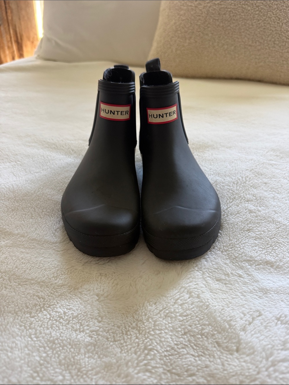 Hunter Matte Black Chelsea Rain Boots with Logo